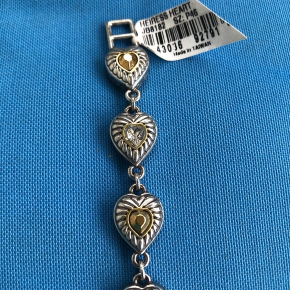 Brighton Heiress Heart Link Bracelet Crystal Silver and Gold Logo Clasp with Tag - Picture 10 of 16